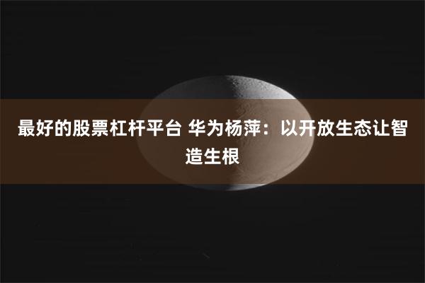 最好的股票杠杆平台 华为杨萍：以开放生态让智造生根