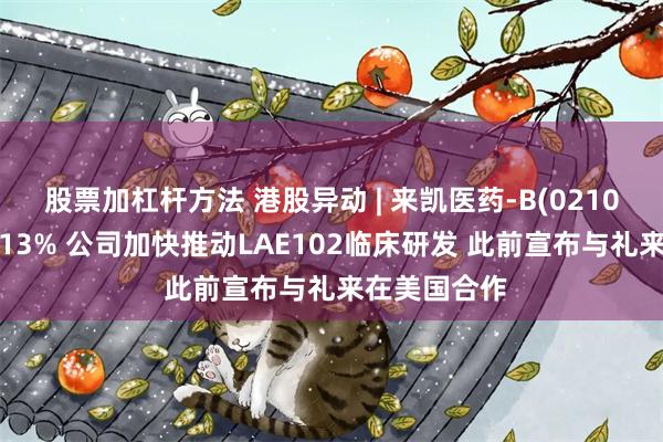 股票加杠杆方法 港股异动 | 来凯医药-B(02105)盘中涨超13% 公司加快推动LAE102临床研发 此前宣布与礼来在美国合作