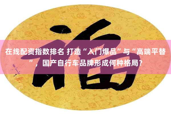在线配资指数排名 打造“入门爆品”与“高端平替”，国产自行车品牌形成何种格局？