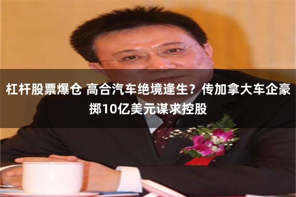 杠杆股票爆仓 高合汽车绝境逢生？传加拿大车企豪掷10亿美元谋求控股